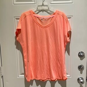 Xersion Coral Orange Short Sleeve Workout Top Size XL, V-Cut Mesh Lightweight